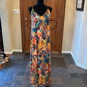 Nicole Miller Orange and Blue Spaghetti Strap Maxi Sundress